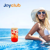 Glass Cups with Bamboo Lids and Straws  16 oz water bottles in bulk - 4 pack Clear